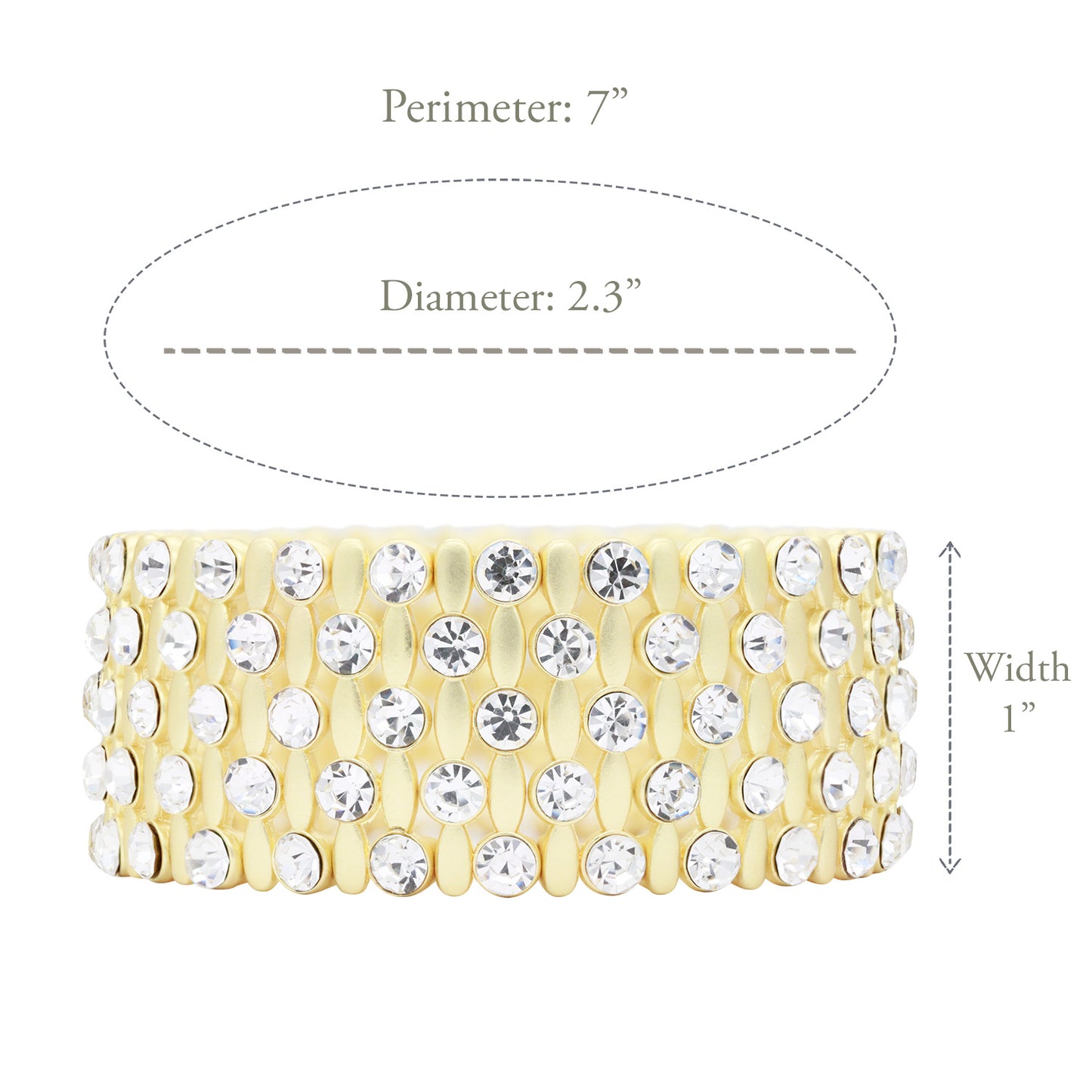 Lavencious Classic Design Elastic Stretch Bracelet Paved with Rhinestones Bridal Wedding Jewelry for Women 7"(Matte Gold)