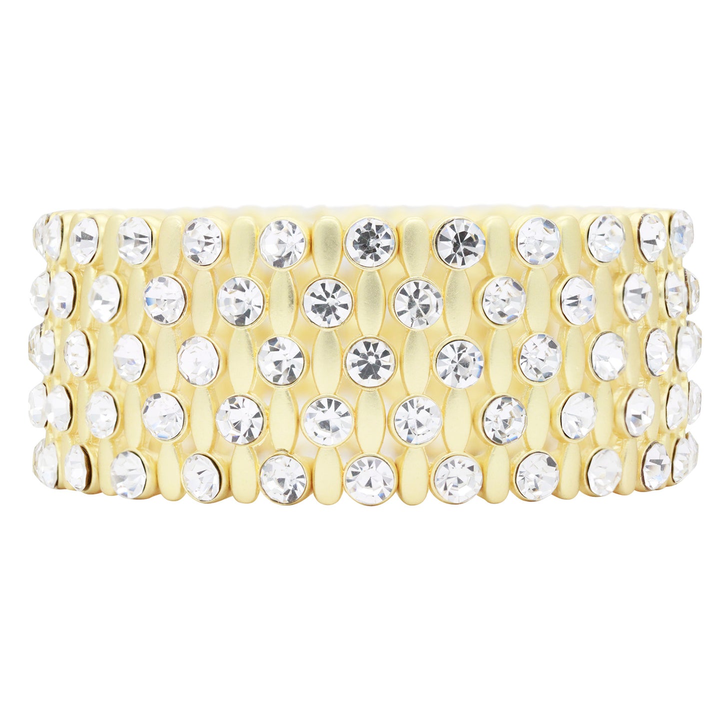 Lavencious Classic Design Elastic Stretch Bracelet Paved with Rhinestones Bridal Wedding Jewelry for Women 7"(Matte Gold)
