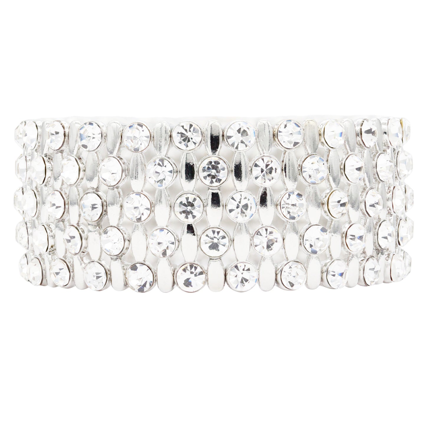 Lavencious Classic Design Elastic Stretch Bracelet Paved with Rhinestones Bridal Wedding Jewelry for Women 7"(Silver)