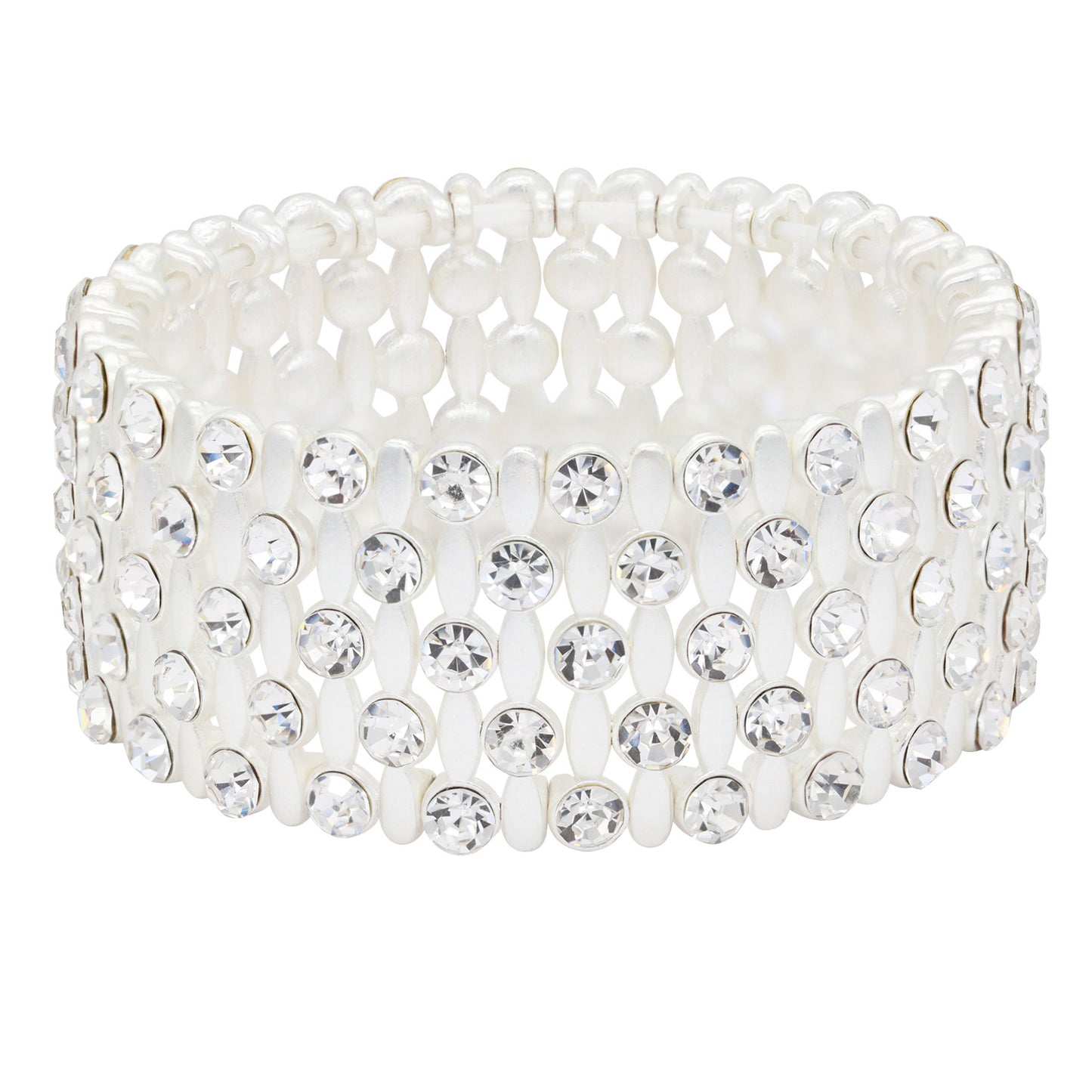 Lavencious Classic Design Elastic Stretch Bracelet Paved with Rhinestones Bridal Wedding Jewelry for Women 7"(Matte Silver)