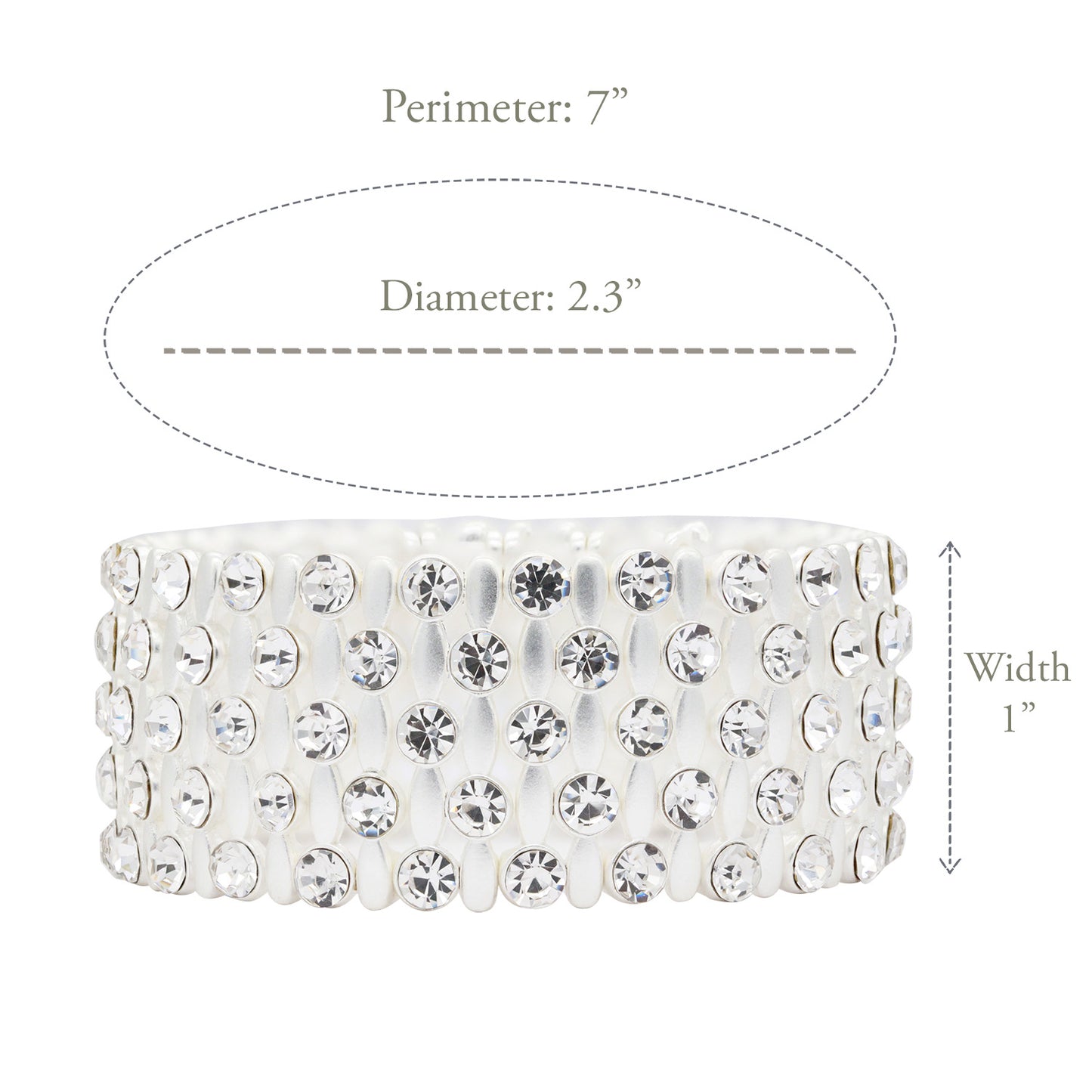 Lavencious Classic Design Elastic Stretch Bracelet Paved with Rhinestones Bridal Wedding Jewelry for Women 7"(Matte Silver)