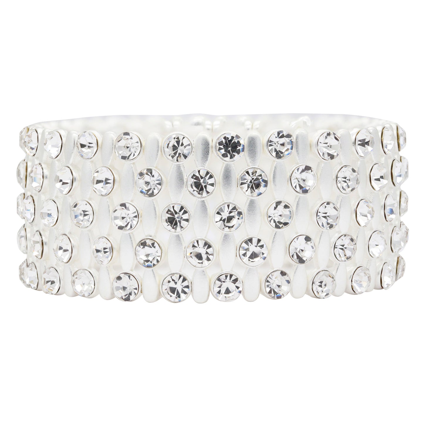 Lavencious Classic Design Elastic Stretch Bracelet Paved with Rhinestones Bridal Wedding Jewelry for Women 7"(Matte Silver)