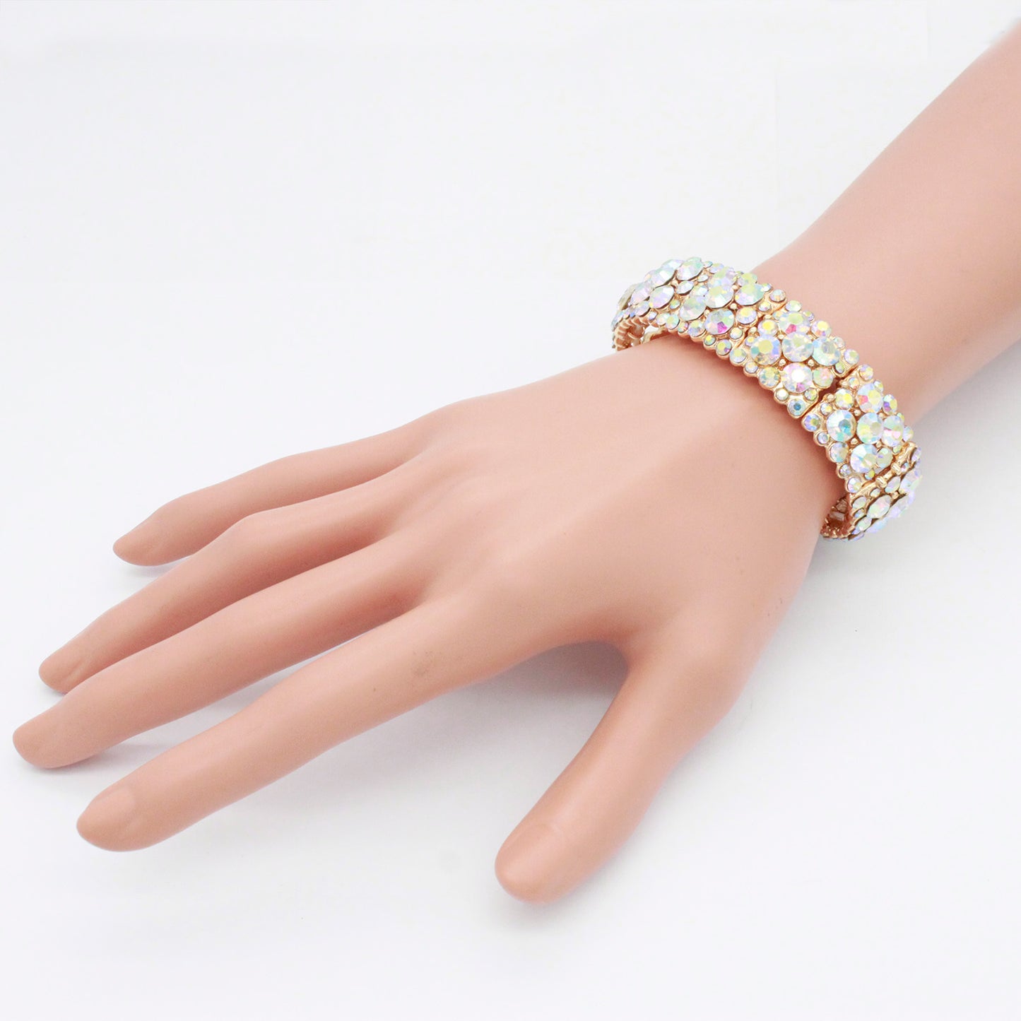 Lavencious Round Shape Rhinestones Elastic Stretch Bracelet Party Jewelry for Women 7"(Gold AB)