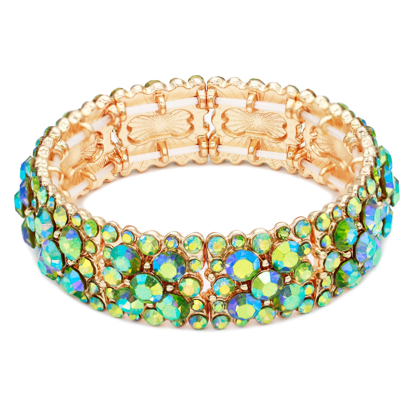 Lavencious Round Shape Rhinestones Elastic Stretch Bracelet Party Jewelry for Women 7"(Green AB)