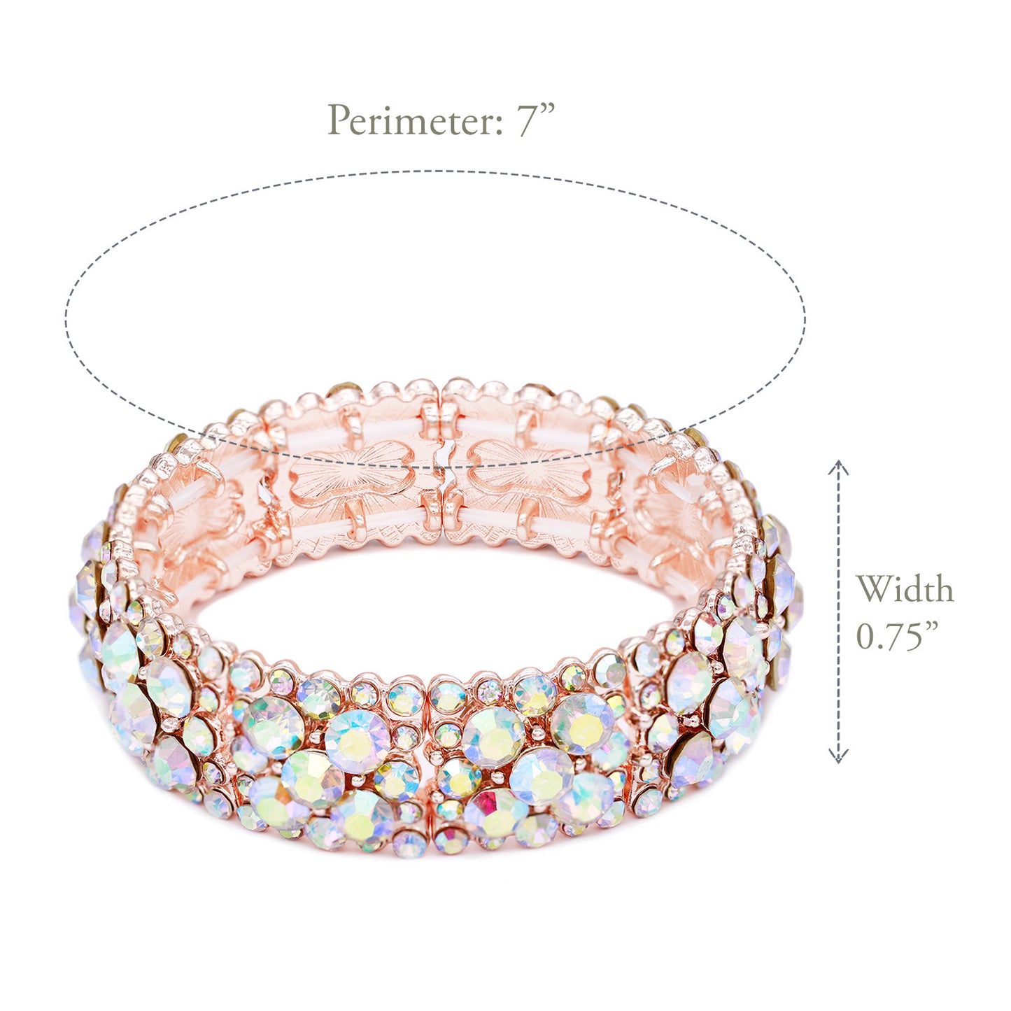 Lavencious Round Shape Rhinestones Elastic Stretch Bracelet Party Jewelry for Women 7"(Rose Gold AB)