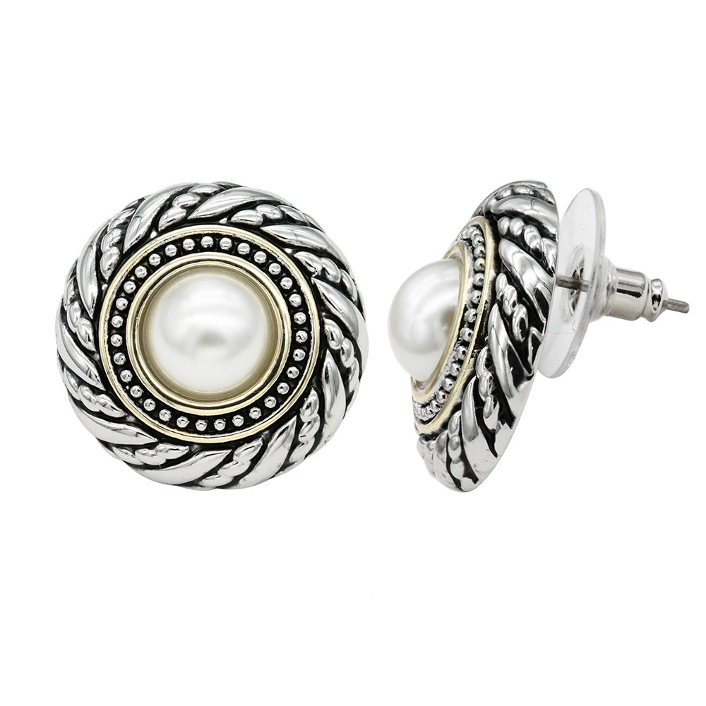 Lavencious Two Tone Plated With Cubic Zirconia with Mother of Pearl Pendant Necklaces and Earrings