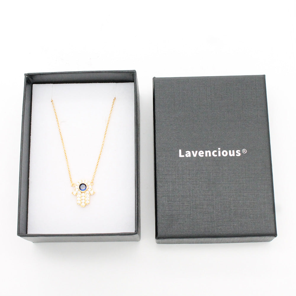 Lavencious Gold Plated Elegant Hamsa Hand Pendant Necklace for Women 16" with 2" Extension