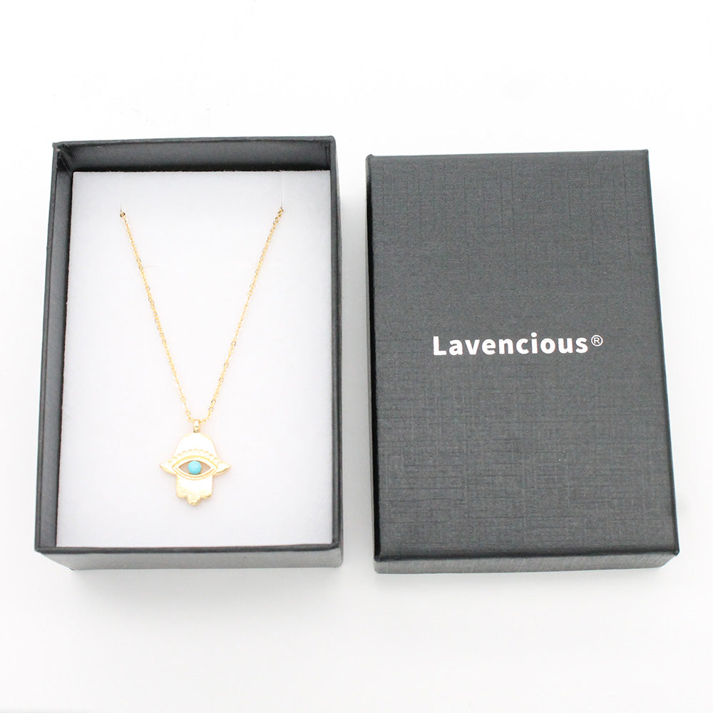 Lavencious Gold Plated Elegant Hamsa Hand Pendant Necklace for Women 16" with 2" Extension