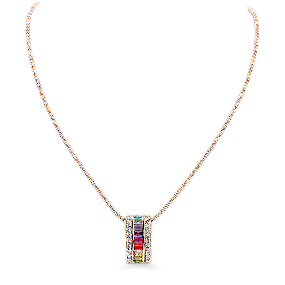 Lavencious Multicolor AAA CZ Necklace & Earrings Jewelry Set Trendy Cubic Zirconia Omega Clip Earring Cable Chain (Multi Color Stone)
