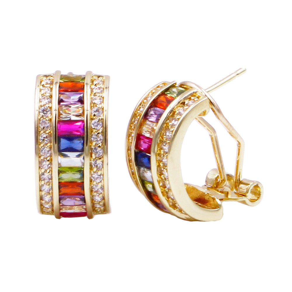 Lavencious Multicolor AAA CZ Necklace & Earrings Jewelry Set Trendy Cubic Zirconia Omega Clip Earring Cable Chain (Multi Color Stone)