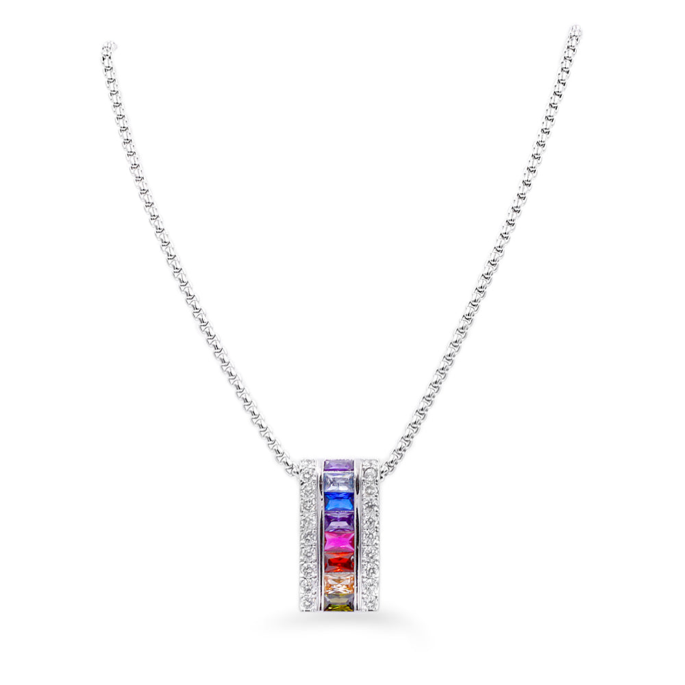 Lavencious Multicolor AAA CZ Necklace & Earrings Jewelry Set Trendy Cubic Zirconia Omega Clip Earring Cable Chain (Multi Color Stone)