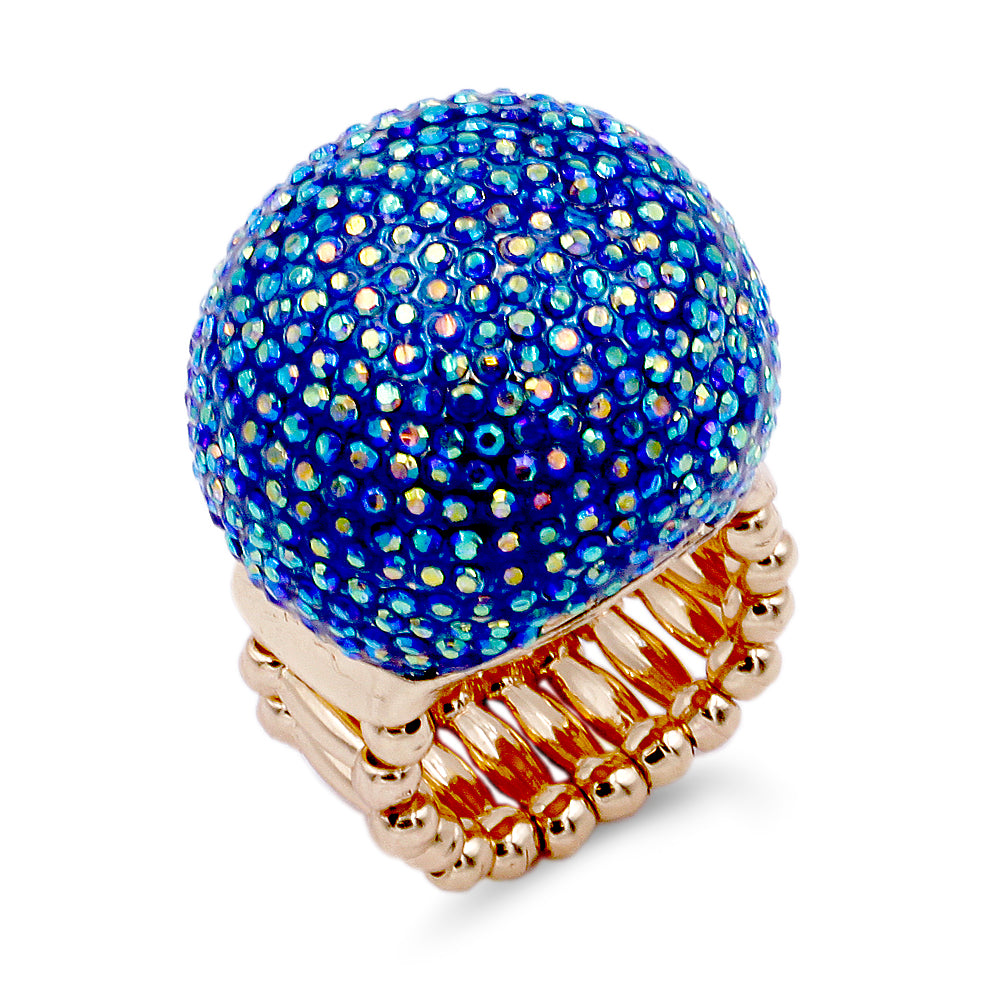 Lavencious Clear Snowball Rhinestone Cocktail Stretch Ring Party Ring for Women Free Sizes for 6 to 10