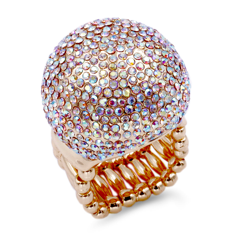 Lavencious Clear Snowball Rhinestone Cocktail Stretch Ring Party Ring for Women Free Sizes for 6 to 10