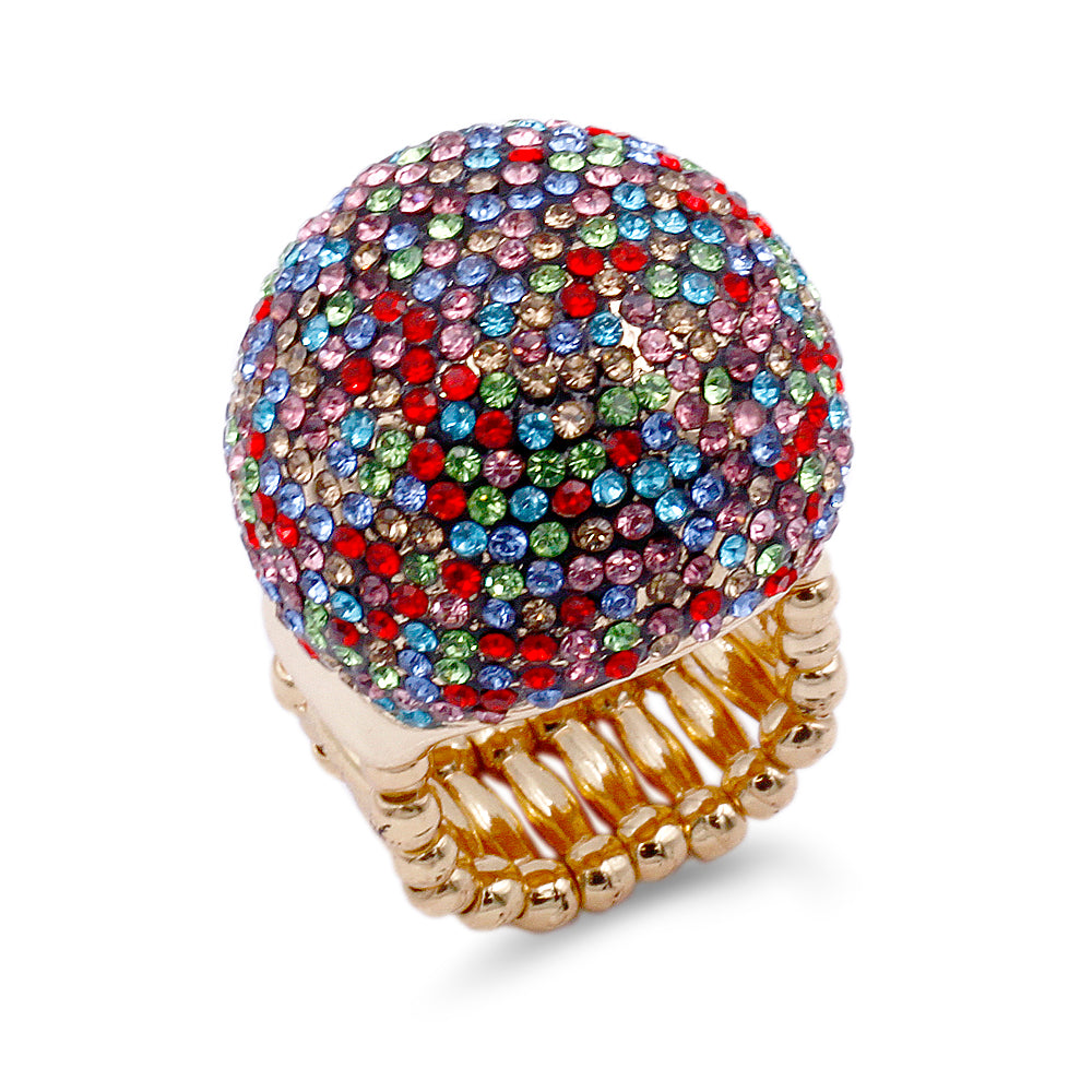 Lavencious Clear Snowball Rhinestone Cocktail Stretch Ring Party Ring for Women Free Sizes for 6 to 10