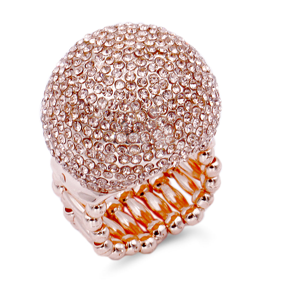 Lavencious Clear Snowball Rhinestone Cocktail Stretch Ring Party Ring for Women Free Sizes for 6 to 10