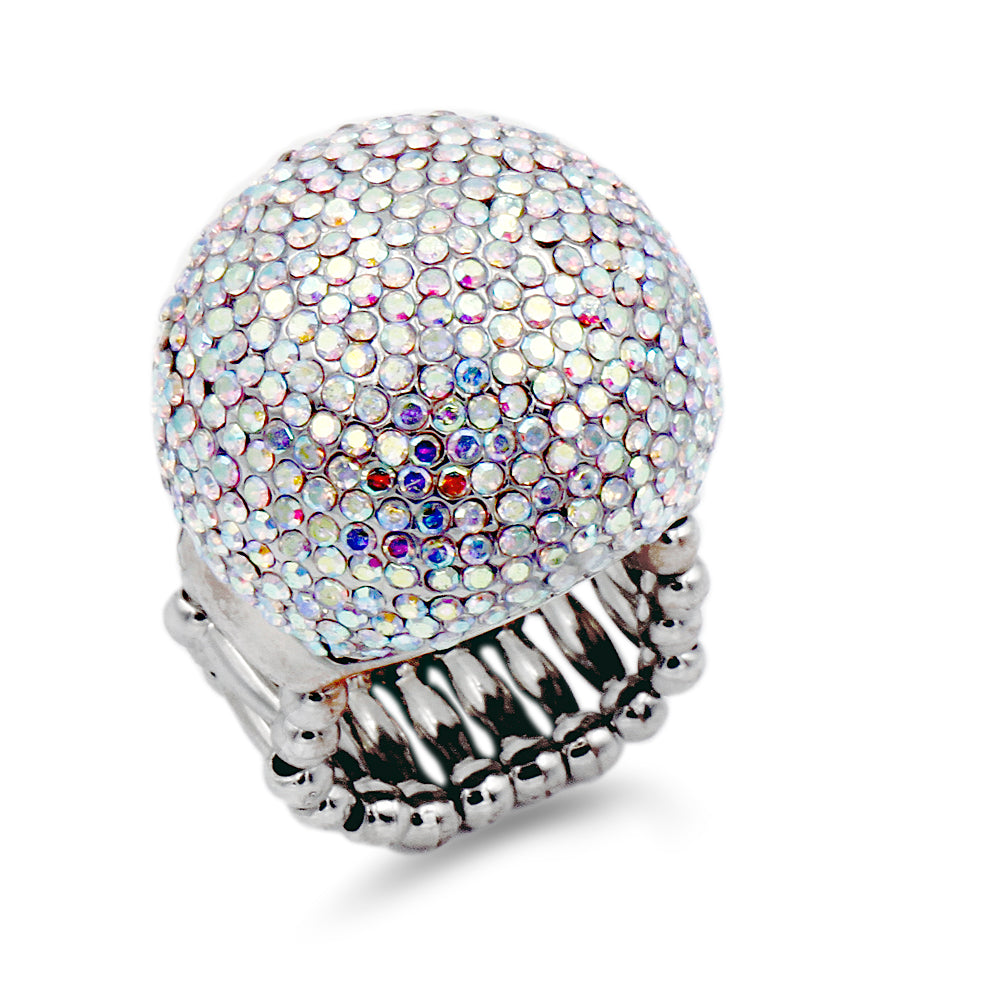 Lavencious Clear Snowball Rhinestone Cocktail Stretch Ring Party Ring for Women Free Sizes for 6 to 10