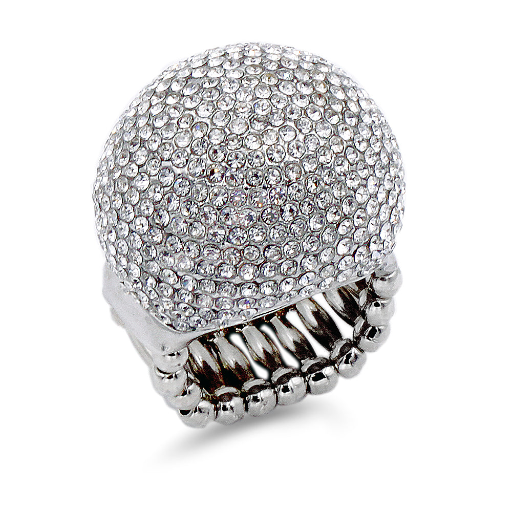 Lavencious Clear Snowball Rhinestone Cocktail Stretch Ring Party Ring for Women Free Sizes for 6 to 10