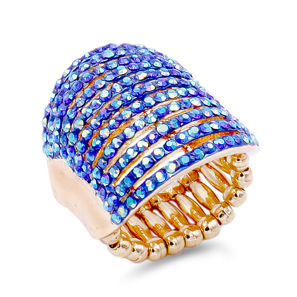 Lavencious Flower Shape CZ & Rhinestone Cocktail Stretch Ring Party Ring for Women