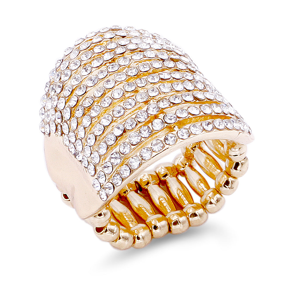 Lavencious Flower Shape CZ & Rhinestone Cocktail Stretch Ring Party Ring for Women