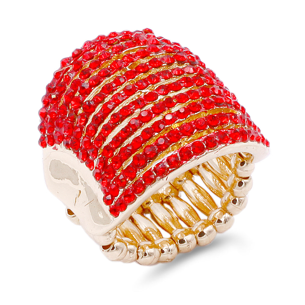 Lavencious Flower Shape CZ & Rhinestone Cocktail Stretch Ring Party Ring for Women