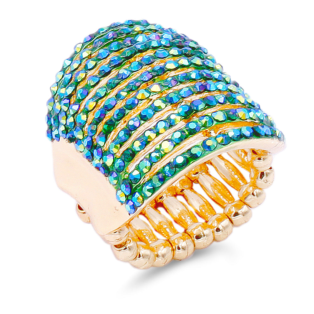 Lavencious Flower Shape CZ & Rhinestone Cocktail Stretch Ring Party Ring for Women