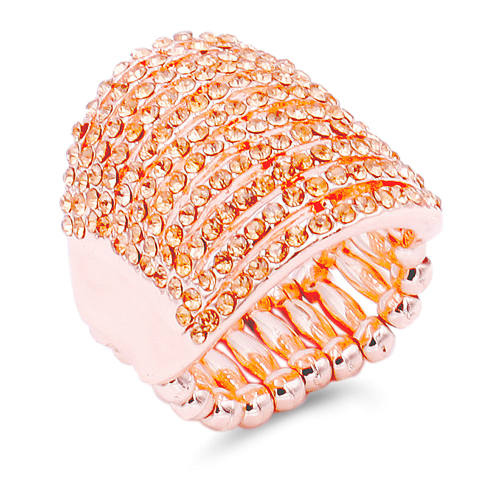 Lavencious Flower Shape CZ & Rhinestone Cocktail Stretch Ring Party Ring for Women