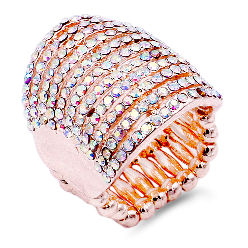 Lavencious Flower Shape CZ & Rhinestone Cocktail Stretch Ring Party Ring for Women