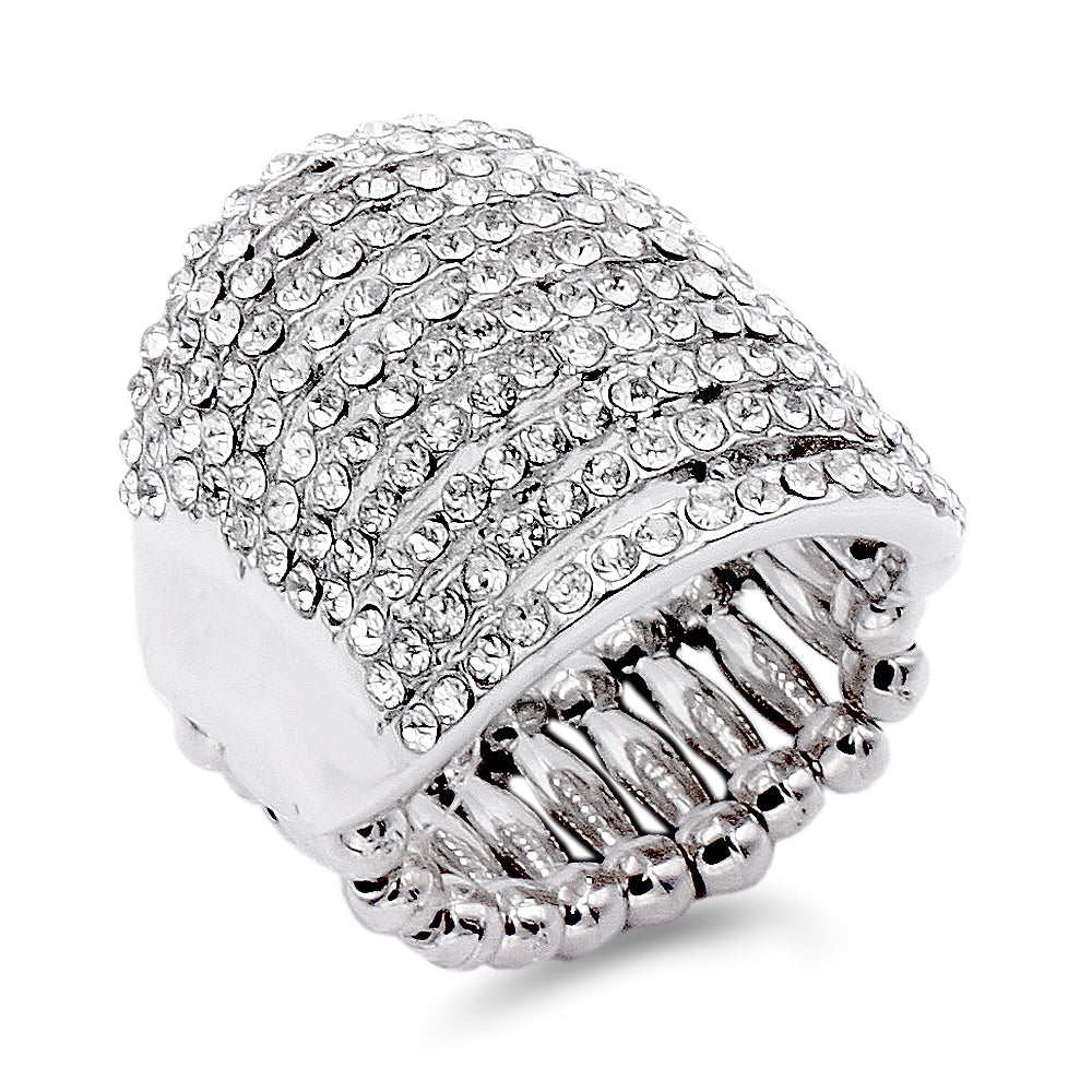 Lavencious Flower Shape CZ & Rhinestone Cocktail Stretch Ring Party Ring for Women