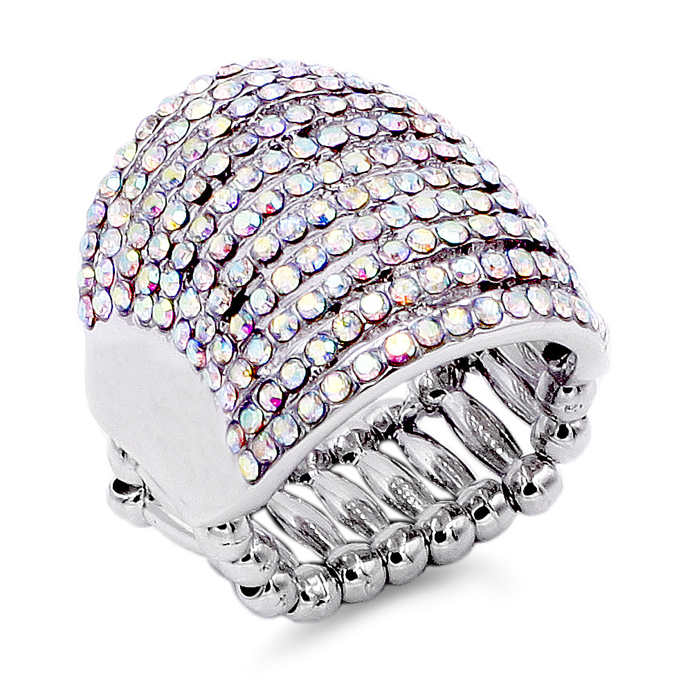 Lavencious Flower Shape CZ & Rhinestone Cocktail Stretch Ring Party Ring for Women