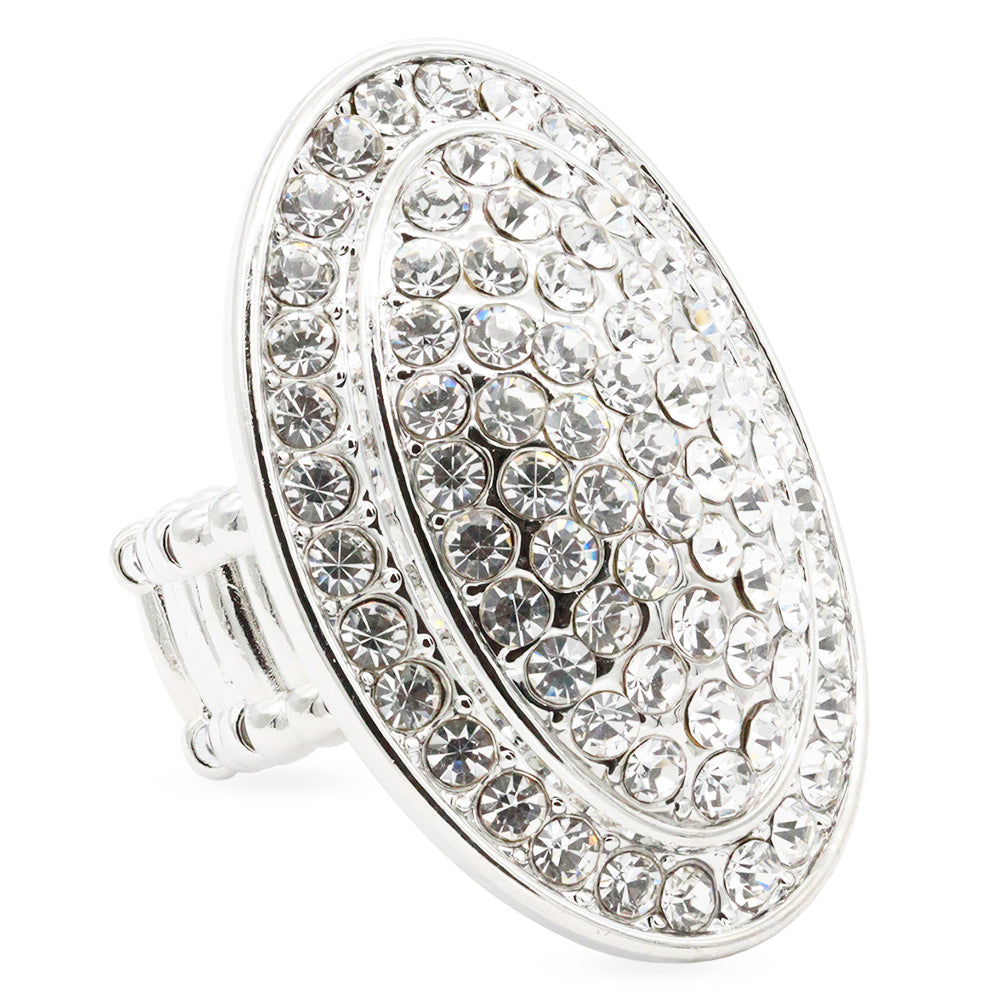 Lavencious Crystal Oval Shield Stretch Statement Cocktail Ring for Women fit for Size 9 to 12
