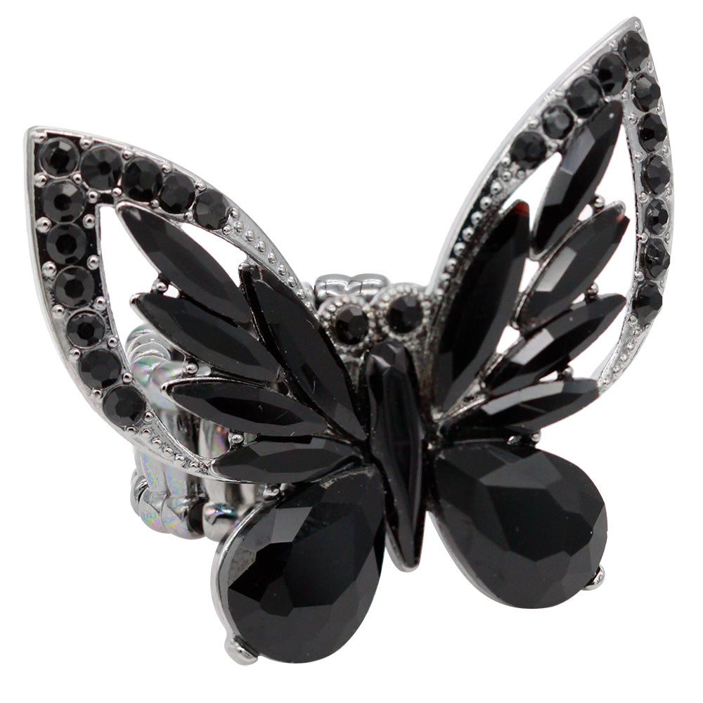 Plated With Crystal Butterfly Stretch Rings
