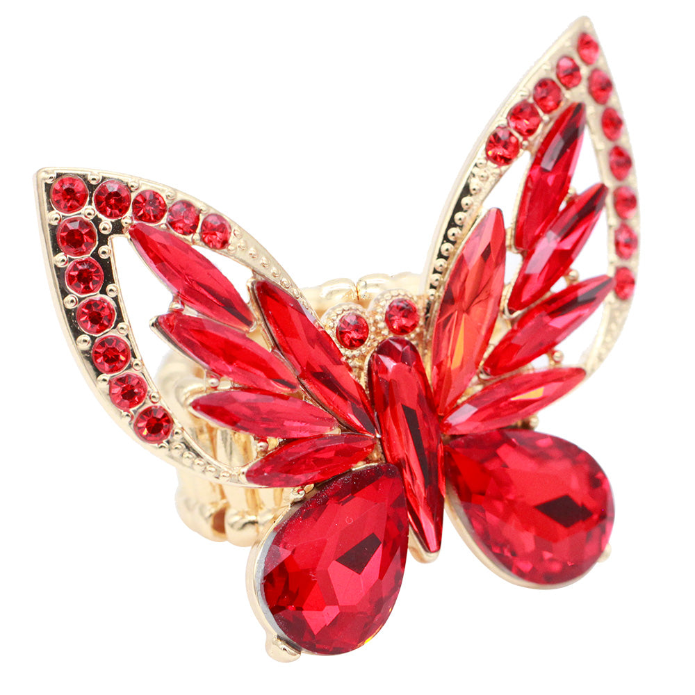 Plated With Crystal Butterfly Stretch Rings