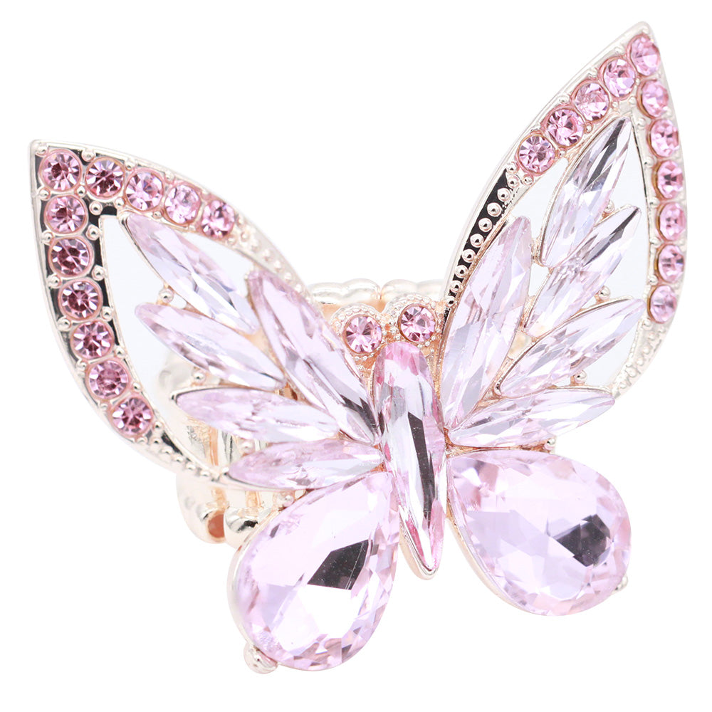Plated With Crystal Butterfly Stretch Rings
