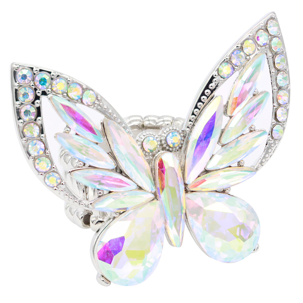 Plated With Crystal Butterfly Stretch Rings