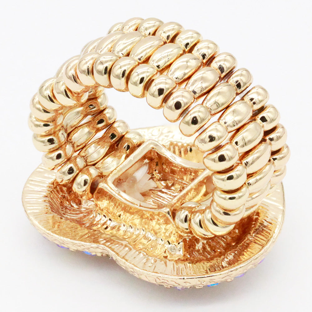 Lavencious Heart Shaped Rhinestones Stretch Rings for Women Size for 7-9(Gold AB)