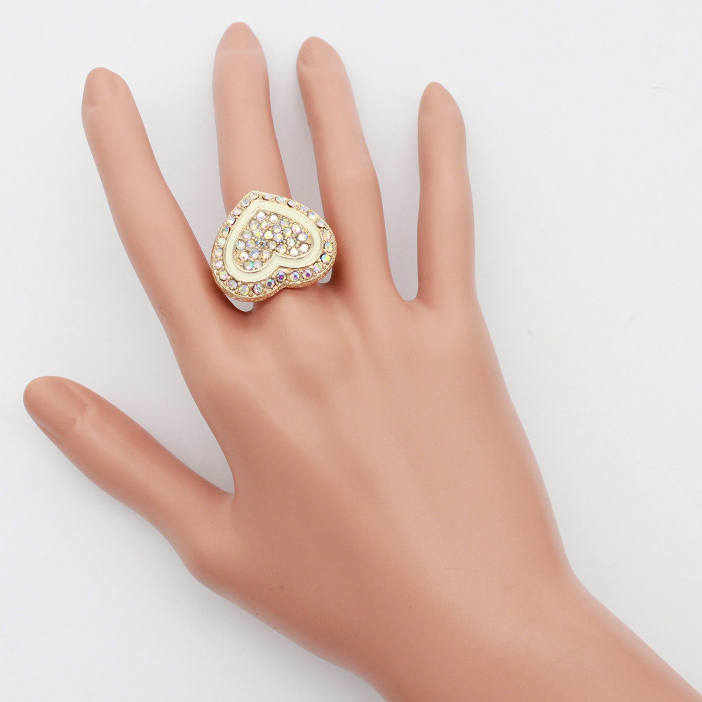 Lavencious Heart Shaped Rhinestones Stretch Rings for Women Size for 7-9(Gold AB)