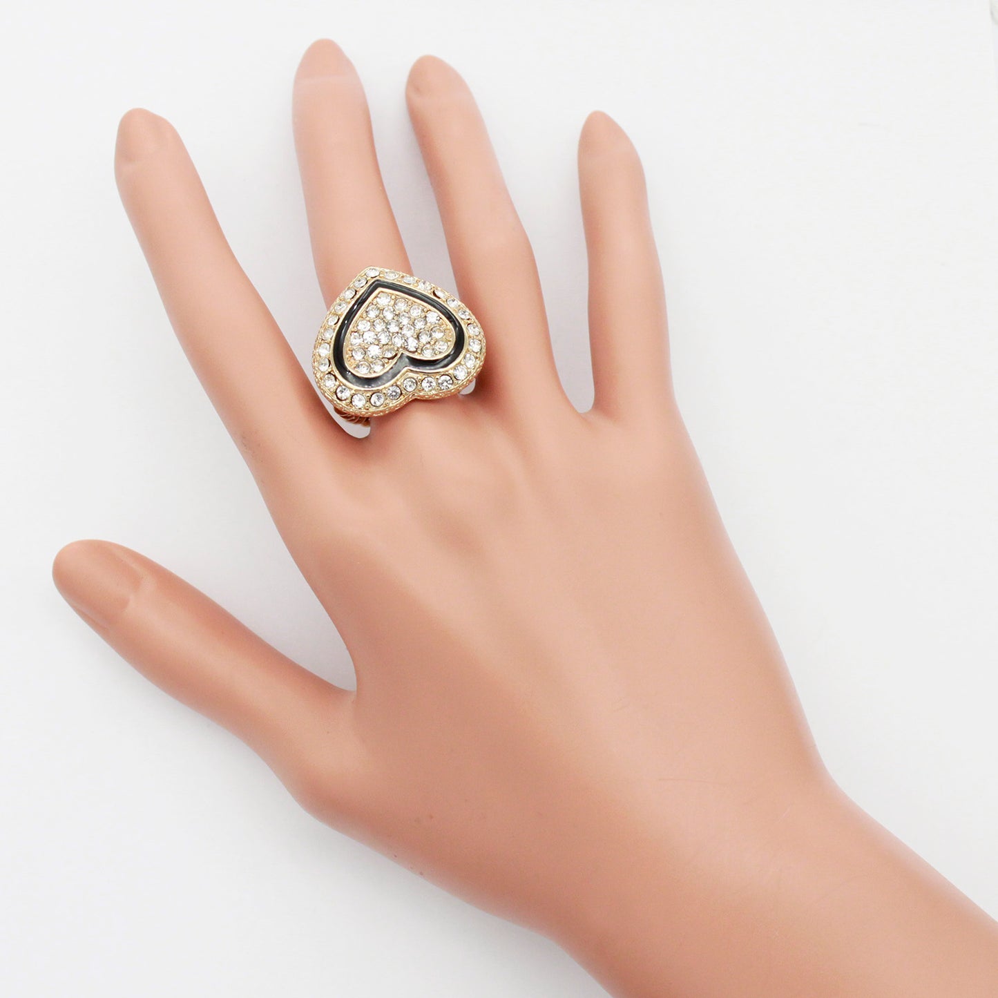Lavencious Heart Shaped Rhinestones Stretch Rings for Women Size for 7-9(Gold Clear)