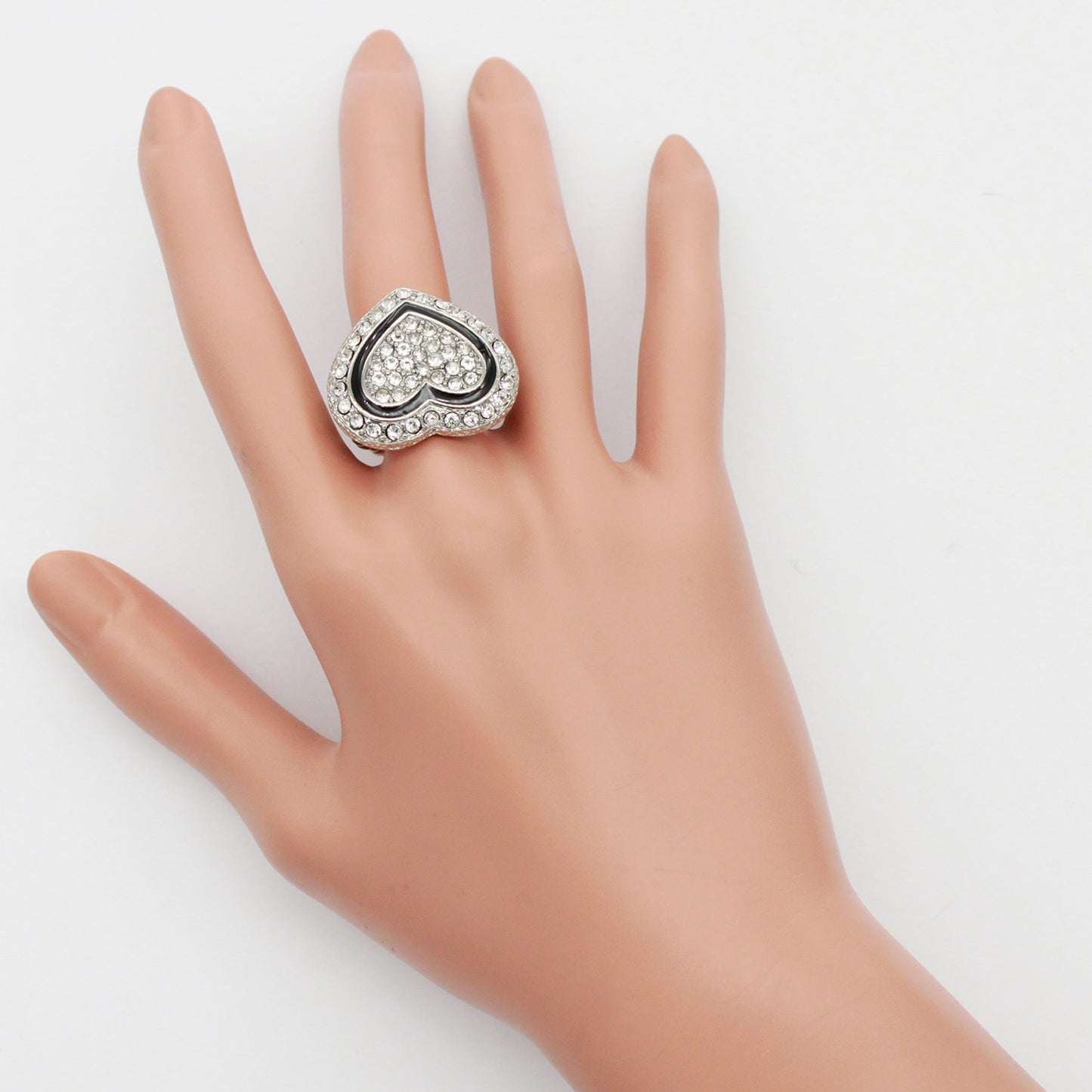 Lavencious Heart Shaped Rhinestones Stretch Rings for Women Size for 7-9 (Silver Clear)