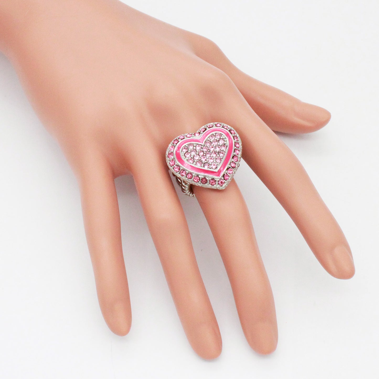 Lavencious Heart Shaped Rhinestones Stretch Rings for Women Size for 7-9(Pink)