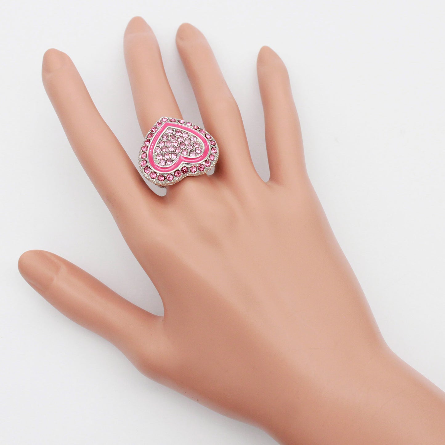 Lavencious Heart Shaped Rhinestones Stretch Rings for Women Size for 7-9(Pink)