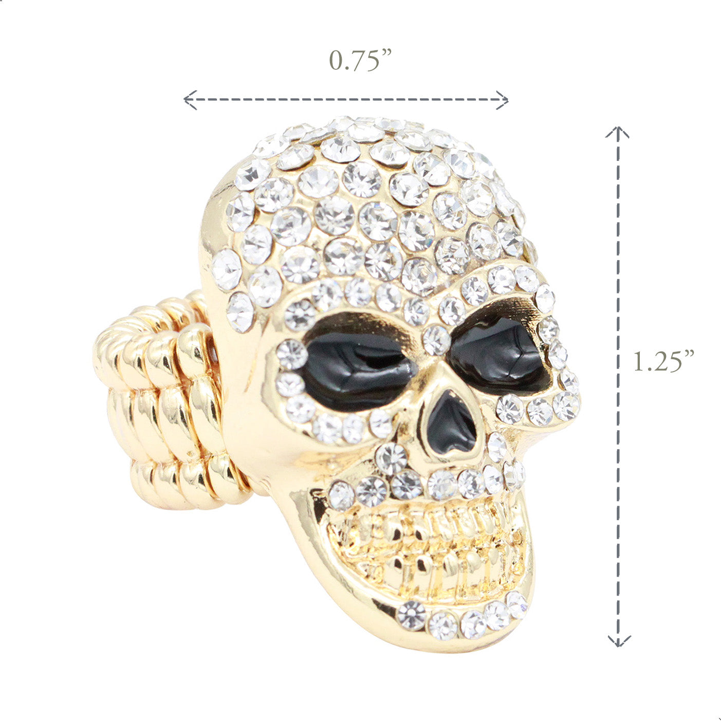 Lavencious Skull Shape Rhinestone Stretch Ring Rhodium Plated with Clear Crystals for Women Size for 7-9