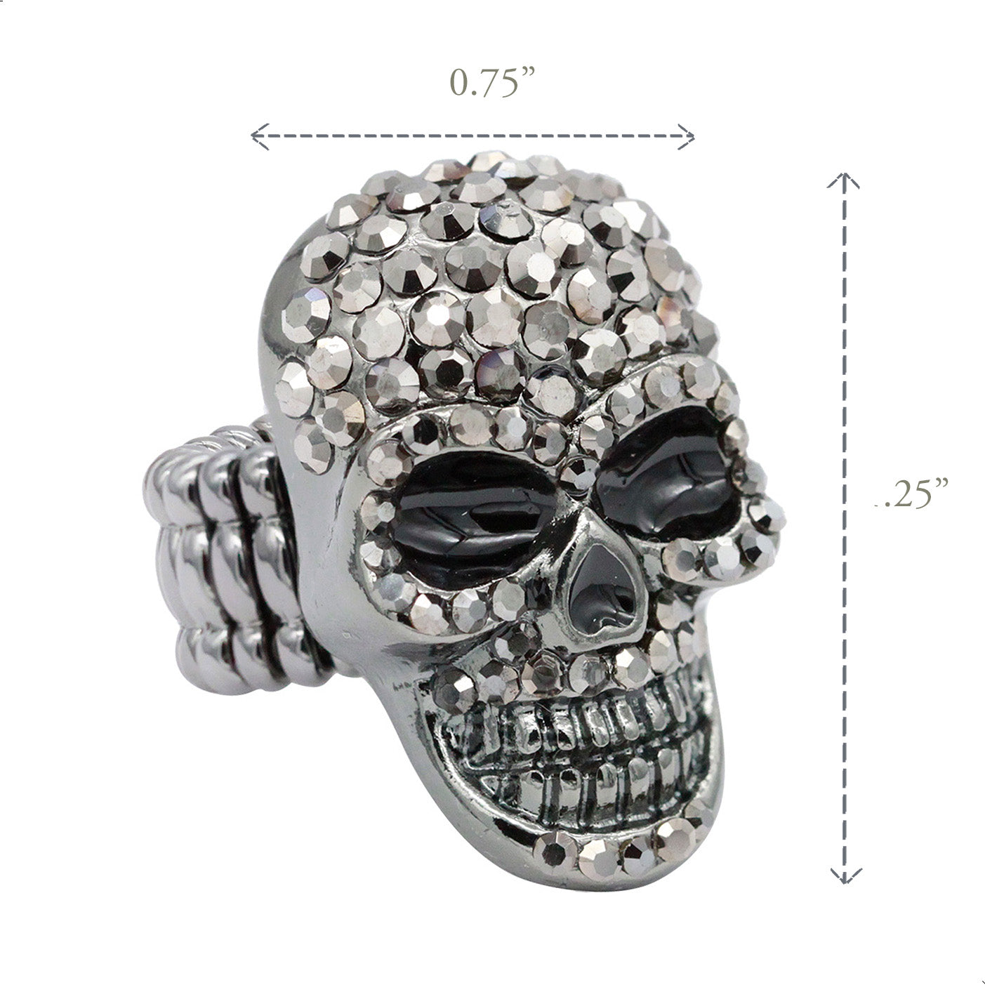 Lavencious Skull Shape Rhinestone Stretch Ring Rhodium Plated with Clear Crystals for Women Size for 7-9