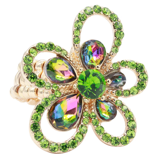 Plated With Crystal Flower Stretch Rings