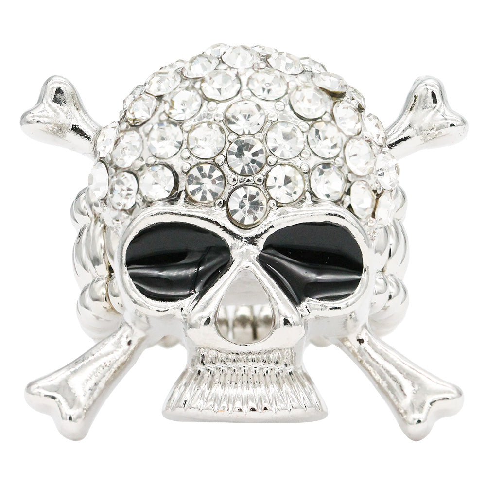 Lavencious Crystal Skull Stretch Ring for Women Statement Rings Fit for Size 7 to 9