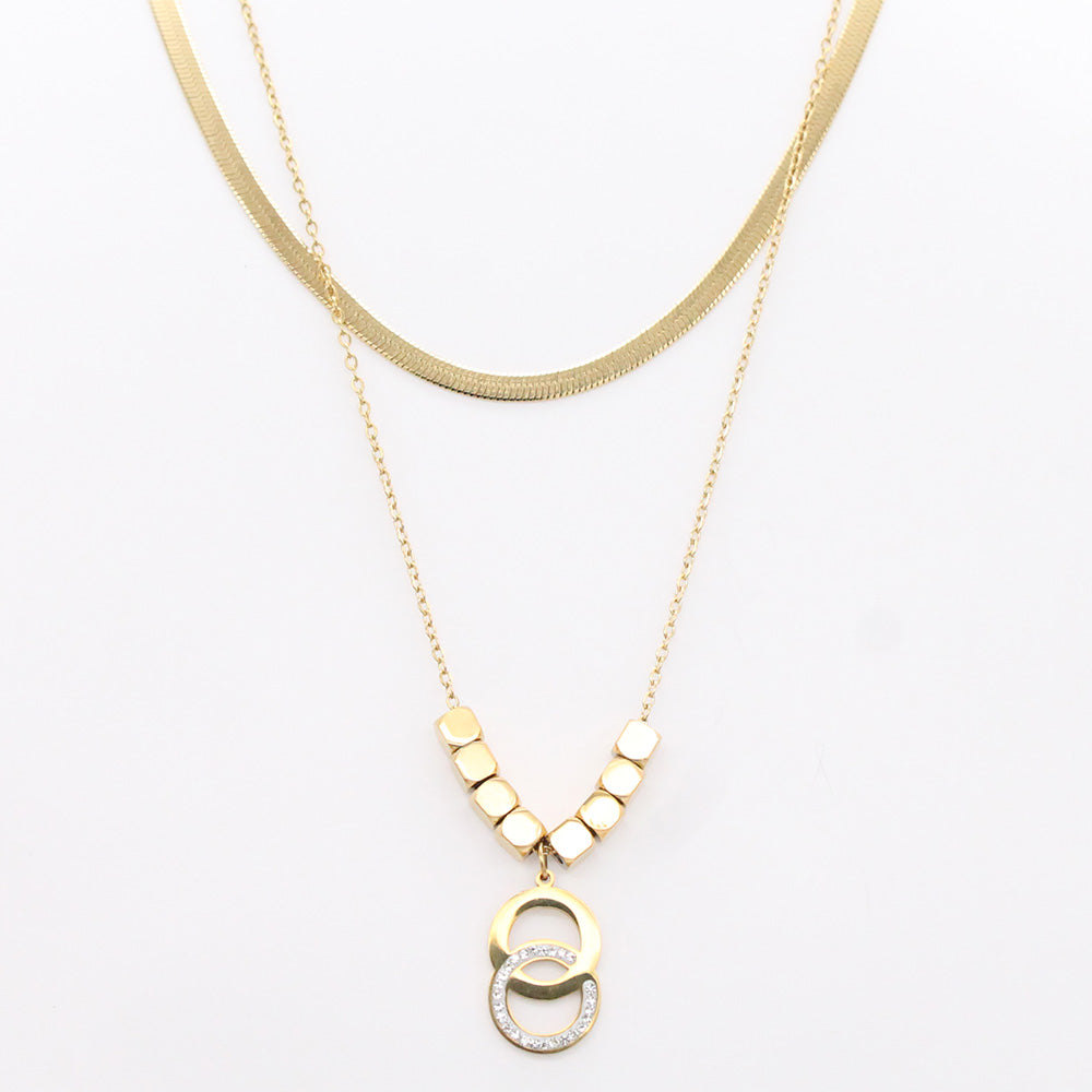 Stainless Steel with Double Rings Necklace