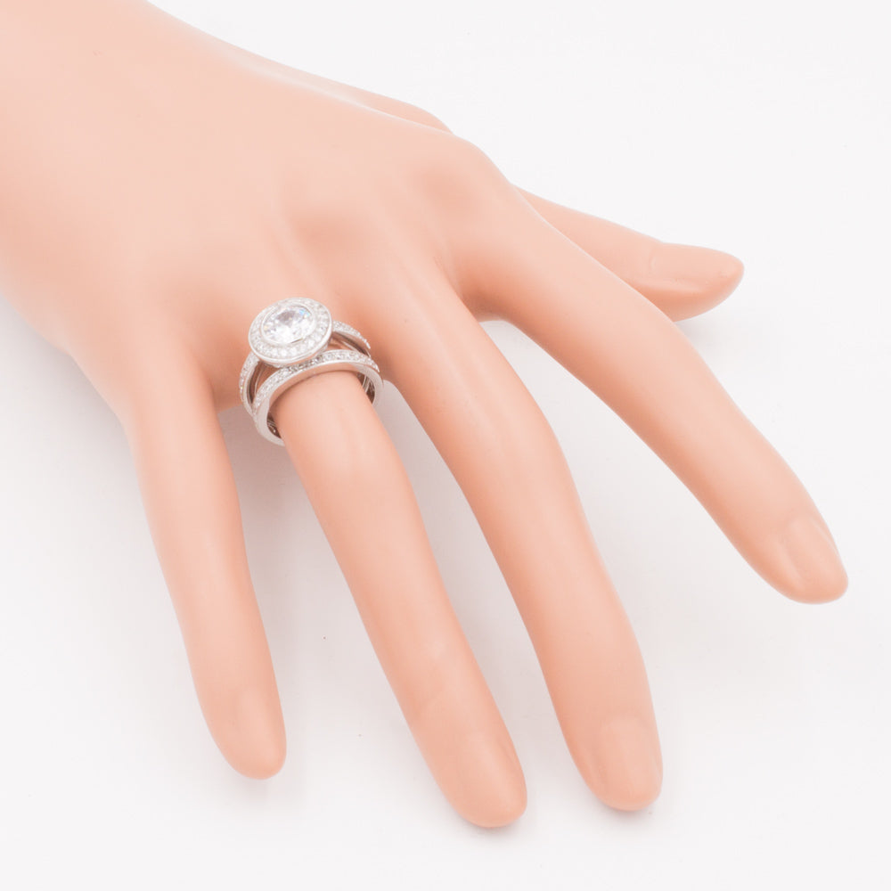 Lavencious Round Wedding Bridal Ring Sets Engagement Band 925 Sterling Silver with White AAA CZ