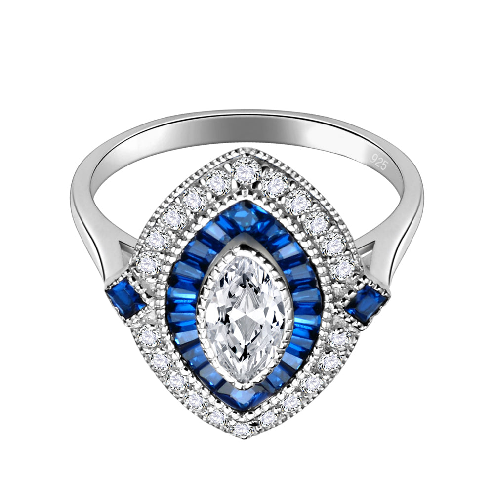 Lavencious Royal Halo Clear & Blue Spinel CZ Engagement Rings in 925 Sterling Silver Size 5 to 10