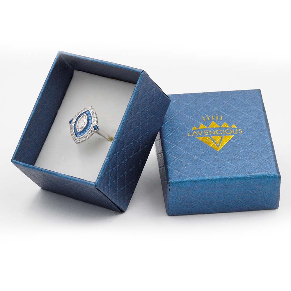 Lavencious Royal Halo Clear & Blue Spinel CZ Engagement Rings in 925 Sterling Silver Size 5 to 10