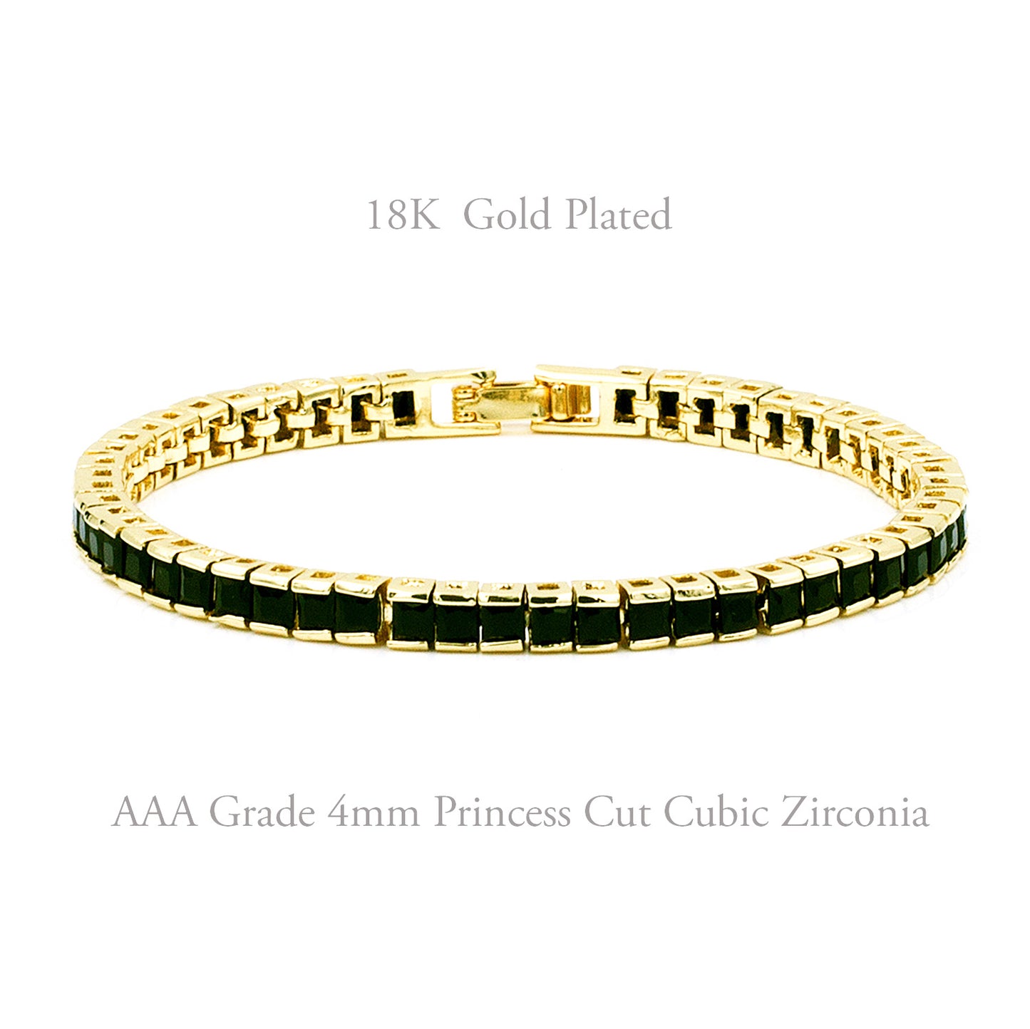 Lavencious Gold Plated with 4mm Black Princess Cut AAA Cubic Zirconia Tennis Bracelets