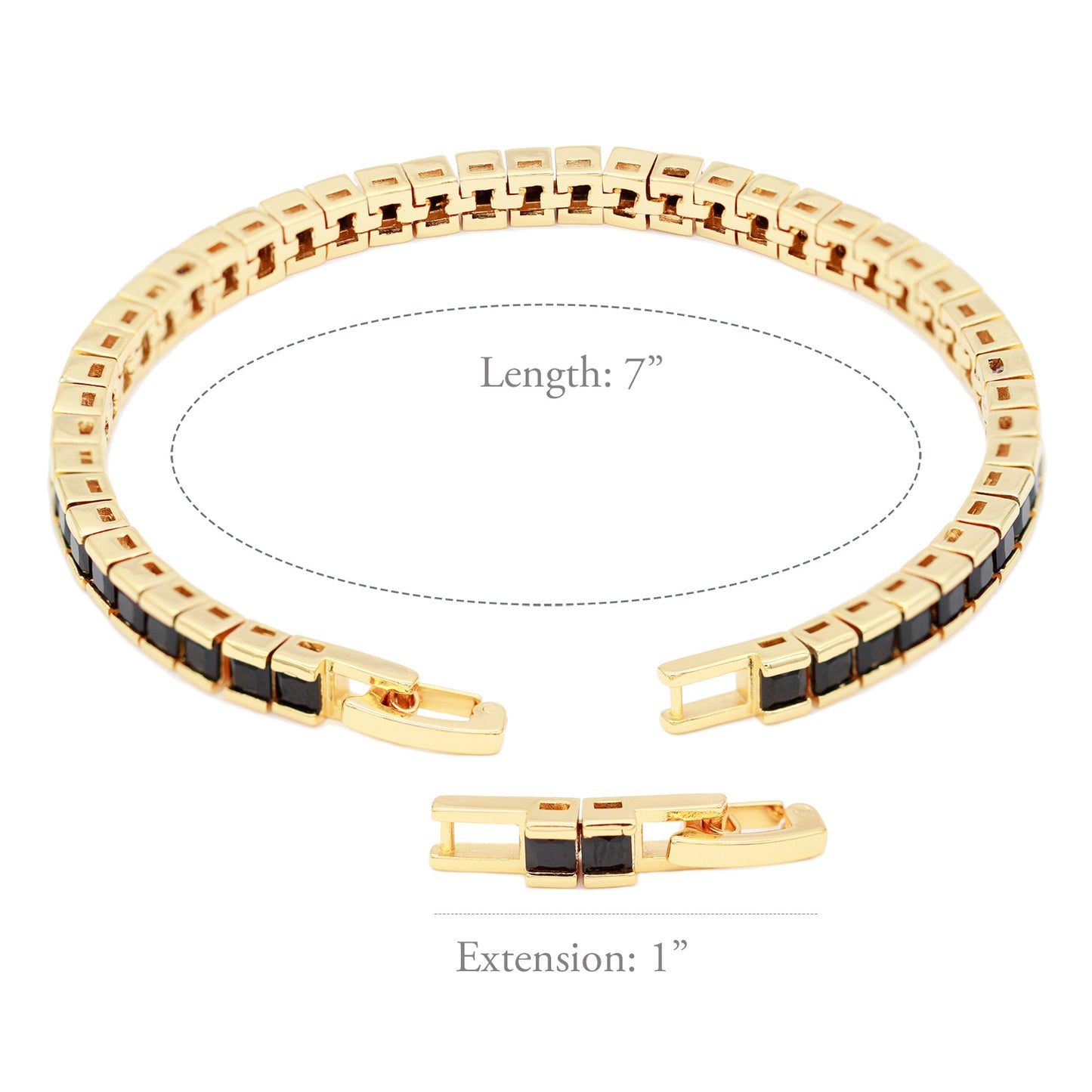 Lavencious Gold Plated with 4mm Black Princess Cut AAA Cubic Zirconia Tennis Bracelets